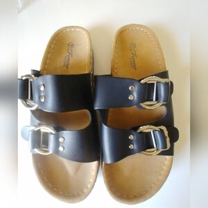 Black Double Buckle Slide Sandals Size 7 1/2